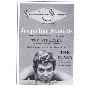 Vintage 1950s The Persian Room Concert Print AD Jacqueline François NYC Plaza